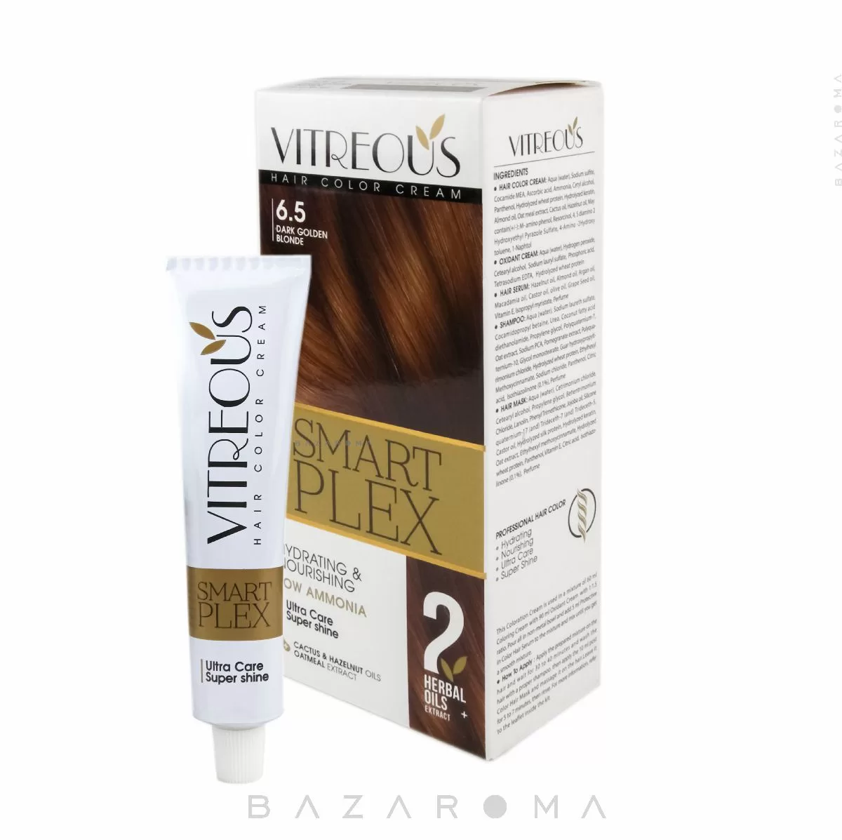 Vitreous Smart Plex Hair Color Cream - kit no. 6.5 Dark Golden Blonde فروشگاه اینترنتی بازاروما