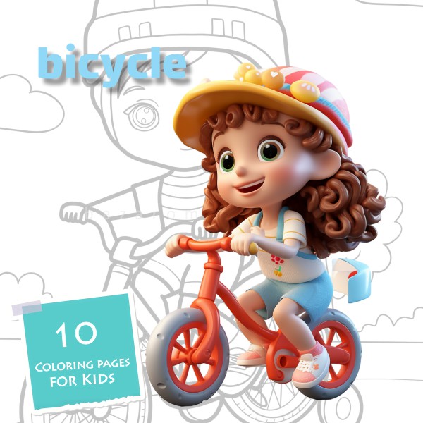 10 colorings firl rifing bicycle دانلود ۱۰ طرح دوچرخه دخترانه مناسب رنگ آمیزی کودکان