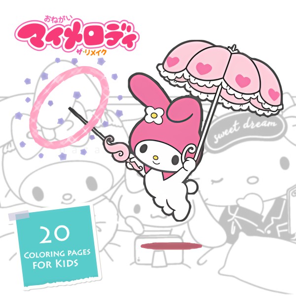 دانلود کتاب رنگ آمیزی کودکان ۲۰ طرح ملودی 20 my melody coloring for kids دانلود کتاب رنگ آمیزی کودکان ۲۰ طرح ملودی
