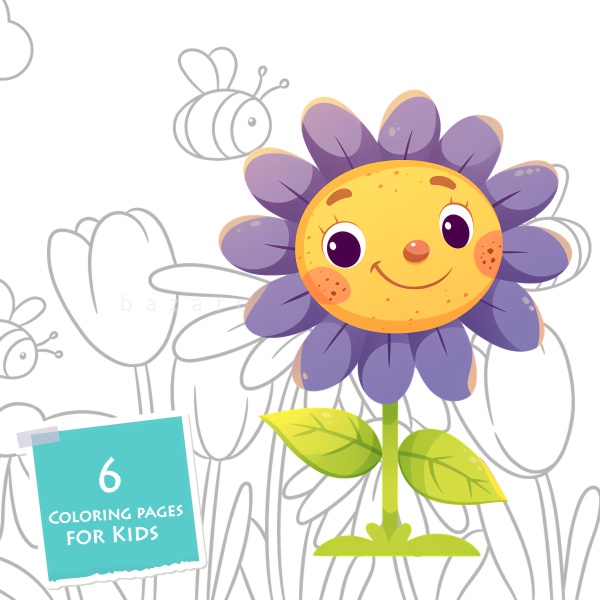 6 flowers coloring for kids رنگ آمیزی ۶ طرح گل ویژه کودکان